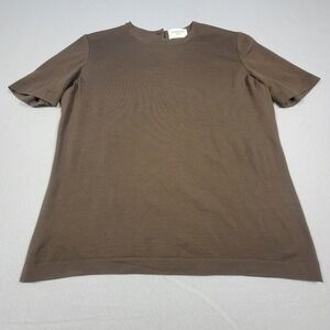 Stizzoli Blouse Women's 10‎ Brown 100% Lana Wool Short Sleeve Top Made in Italy